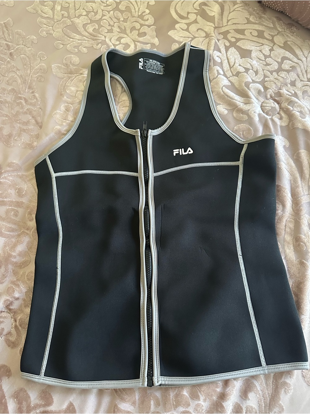 Fila Black Swim Zip Front Tank with Gray Contrast Trim Size XL